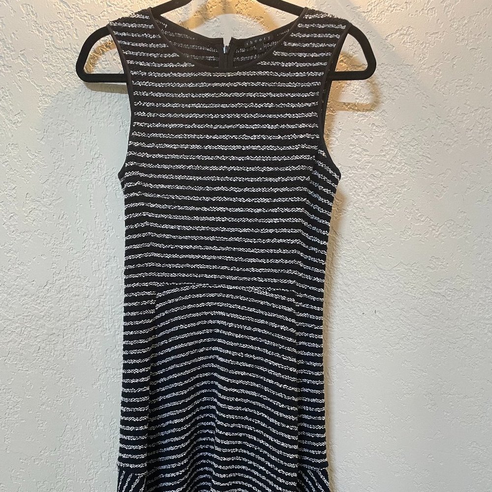 Theory Black & White Striped Cotton Knit Dress